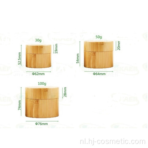 Groothandel 100g 50g 30g Milieu lege full cover bamboe crème potten met glazen binnenste en PP handpads